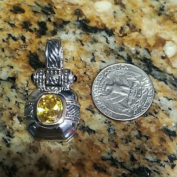 Vintage T*J Renaissance Revival Huge 2-Tone Citrine Orange CZ & Blk Cab Pendant - Picture 8 of 8